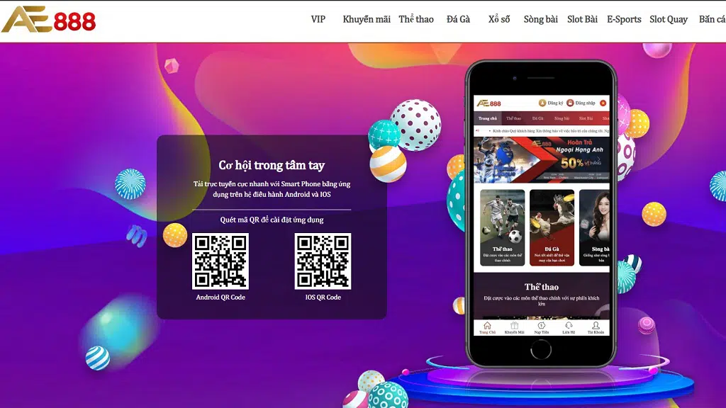 Giao diện App trên điện thoại của AE888