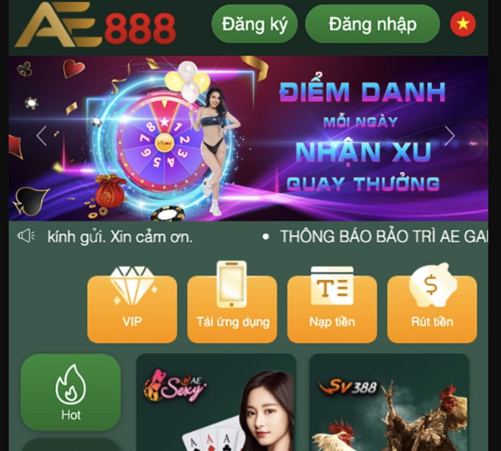 Giao diện ứng dụng AE888 trên điện thoại